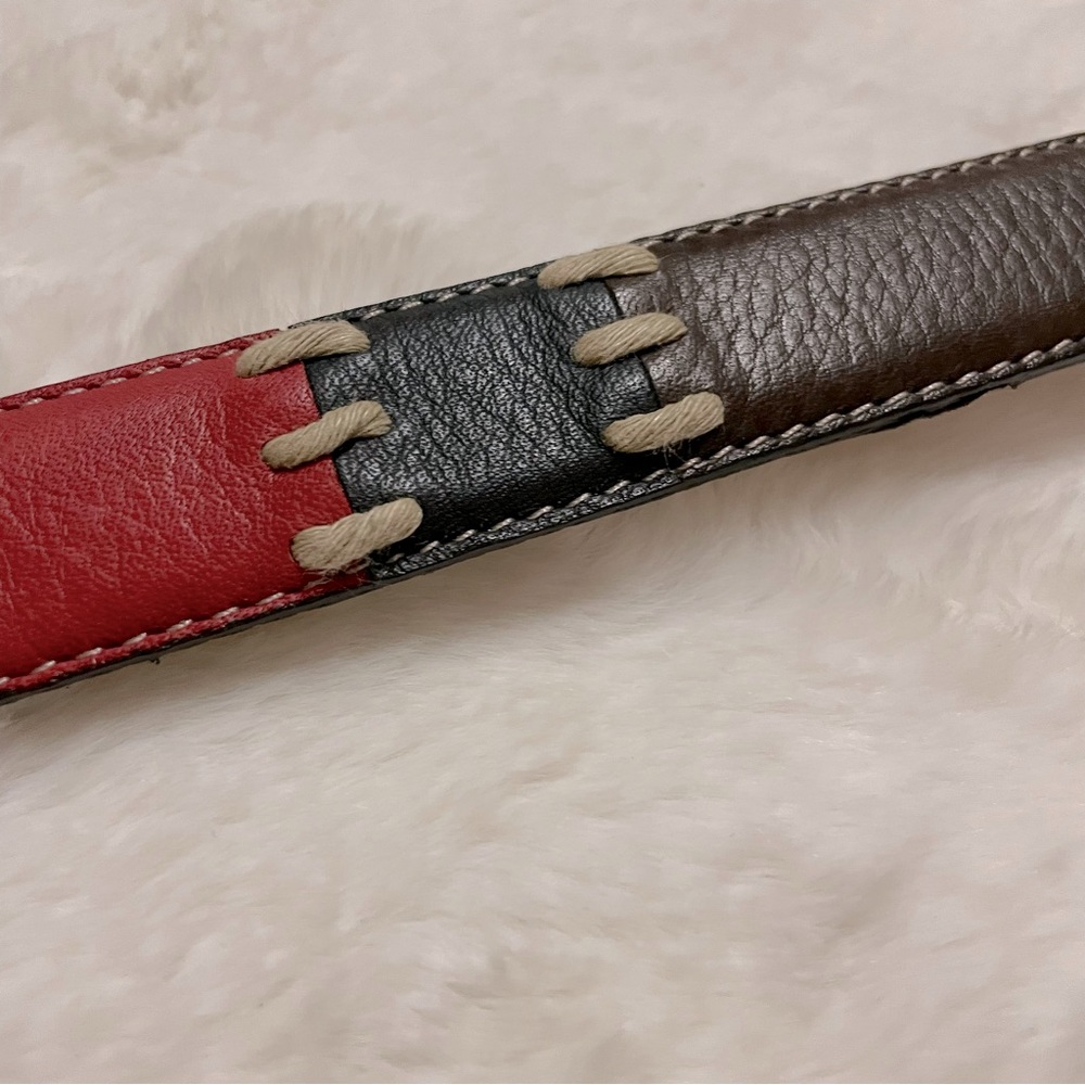 Dockers color-block leather equestrian belt with brass stirrup buckle, L - Picture 9 of 9